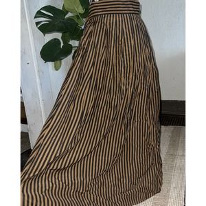 vtg mondi full Long Skirt brown black Striped Cotton Modest Vintage Size10